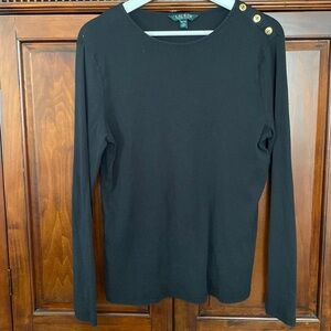 Ralph Lauren LAUREN long sleeve gold signature button embellished 100% cotton T